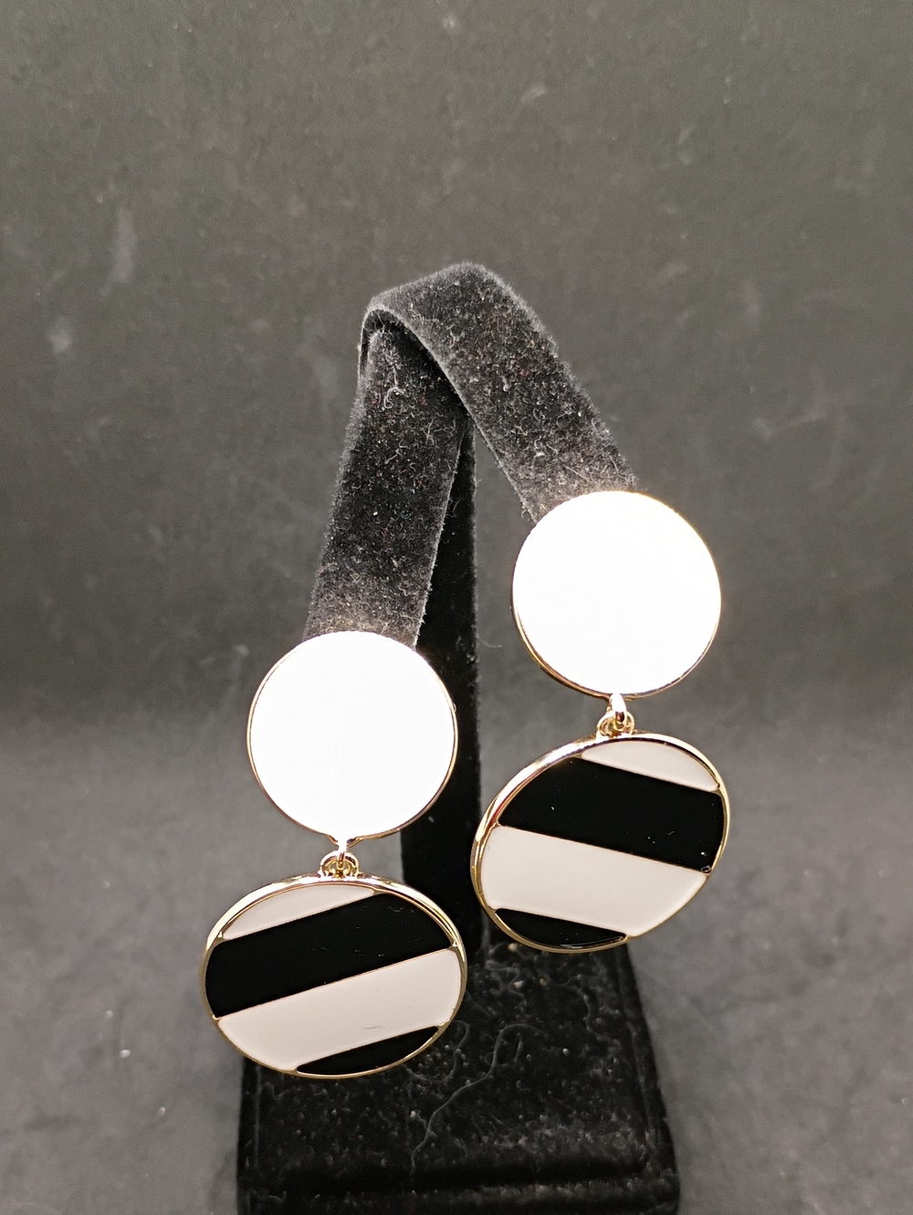 Gold-Tone Black & White Circle Drop Earrings